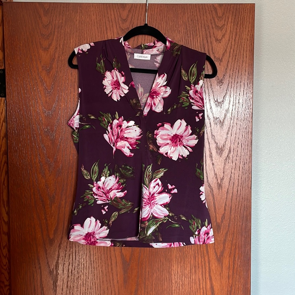 Calvin Klein Plum Floral V-Neck Tank Top